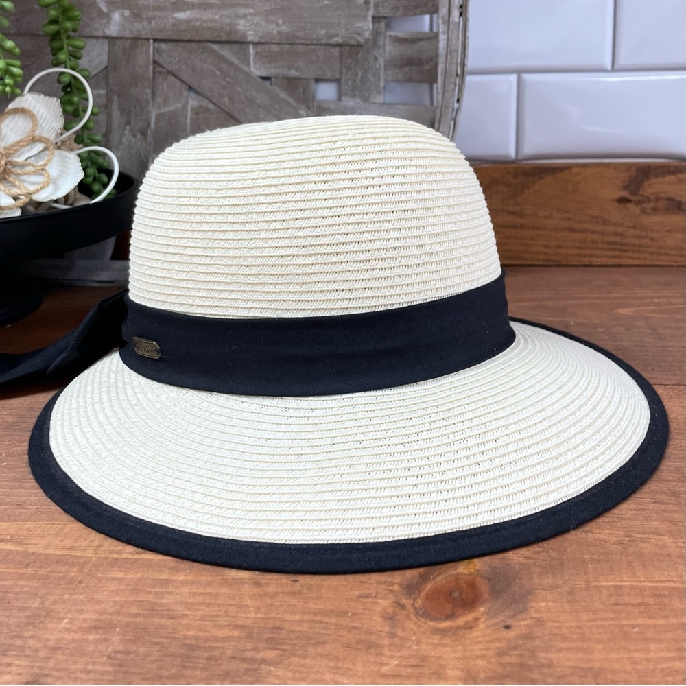 Sun N’ Sand UPF50+ Bow Detail Woven Paper Straw Backless Sun Hat White - Picture 3 of 8